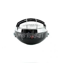 Phare avant universel rond - noir et chrome avec grille  • Motorkit