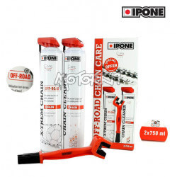 Nettoyant + graisse + brosse pour chaine Ipone special tout terrain • Motorkit