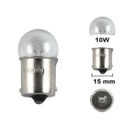 Ampoule clignotant ou feu BA15S 6V ou 12V 10W , orange ou blanc, soquet 15mm métal 2 picots centrés • Motorkit
